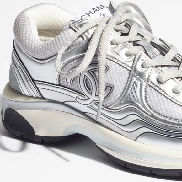 Chanel 23C Gray Silver Metallic CC Logo - lace up not authentic - Picture 1 of 2